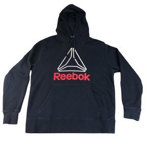 Reebok Hoodie Mens Blue‎ Large Pullover Sweater Graphic Print Logo Sweatshirt